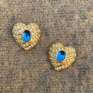 Gold Heart Earrings with Blue Gemstone
